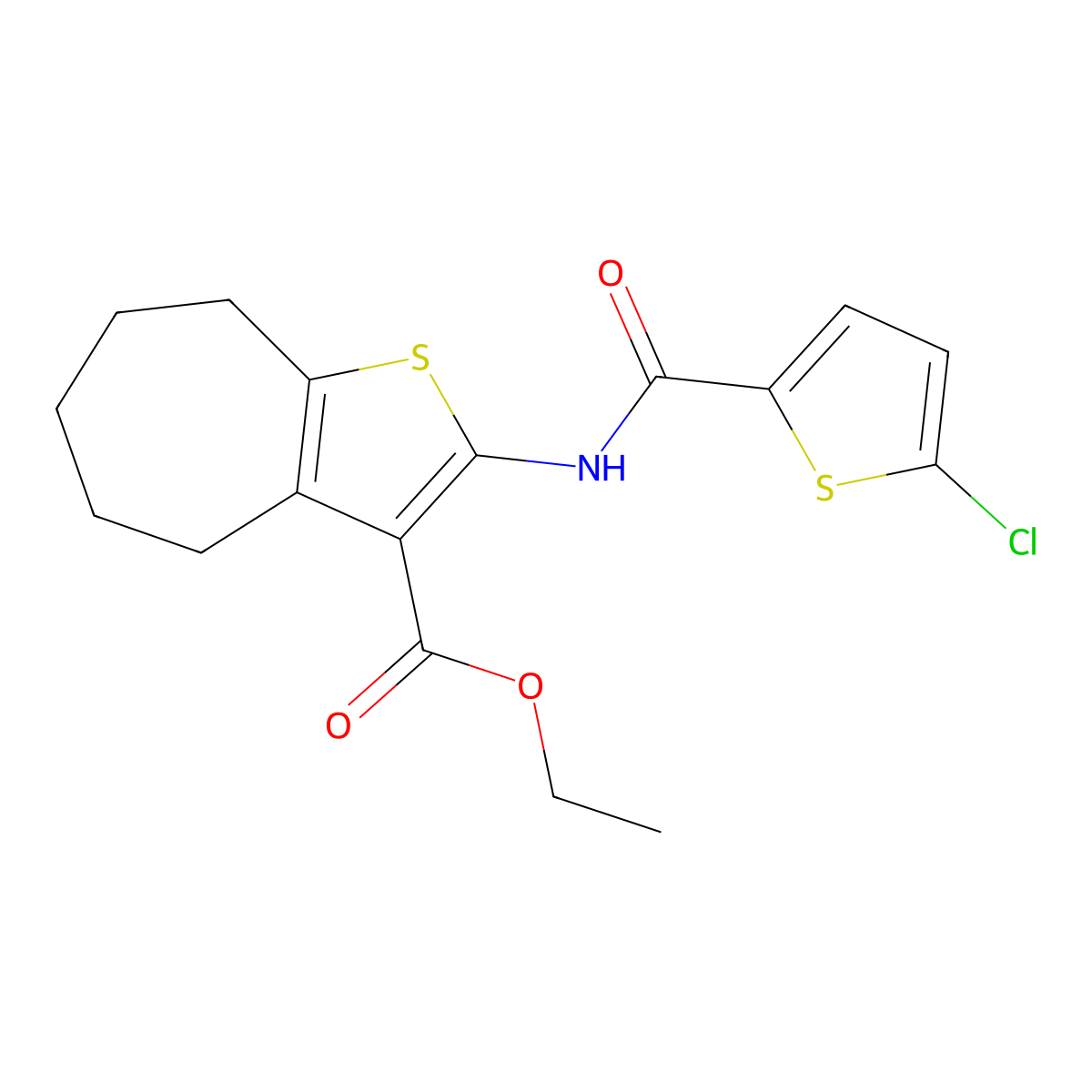 ethyl 2-(5-chlorothiophene-2-carboxamido)-5,6,7,8-tetrahydro-4H-cyclohepta[b]thiophene-3-carboxylate molecular structure, CAS 477504-68-0