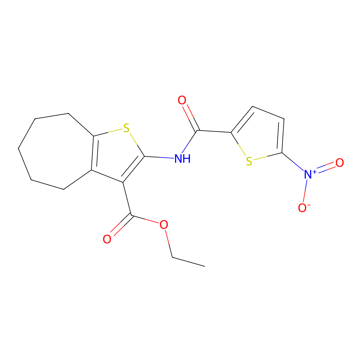 ethyl 2-(5-nitrothiophene-2-carboxamido)-5,6,7,8-tetrahydro-4H-cyclohepta[b]thiophene-3-carboxylate molecular structure, CAS 477504-69-1