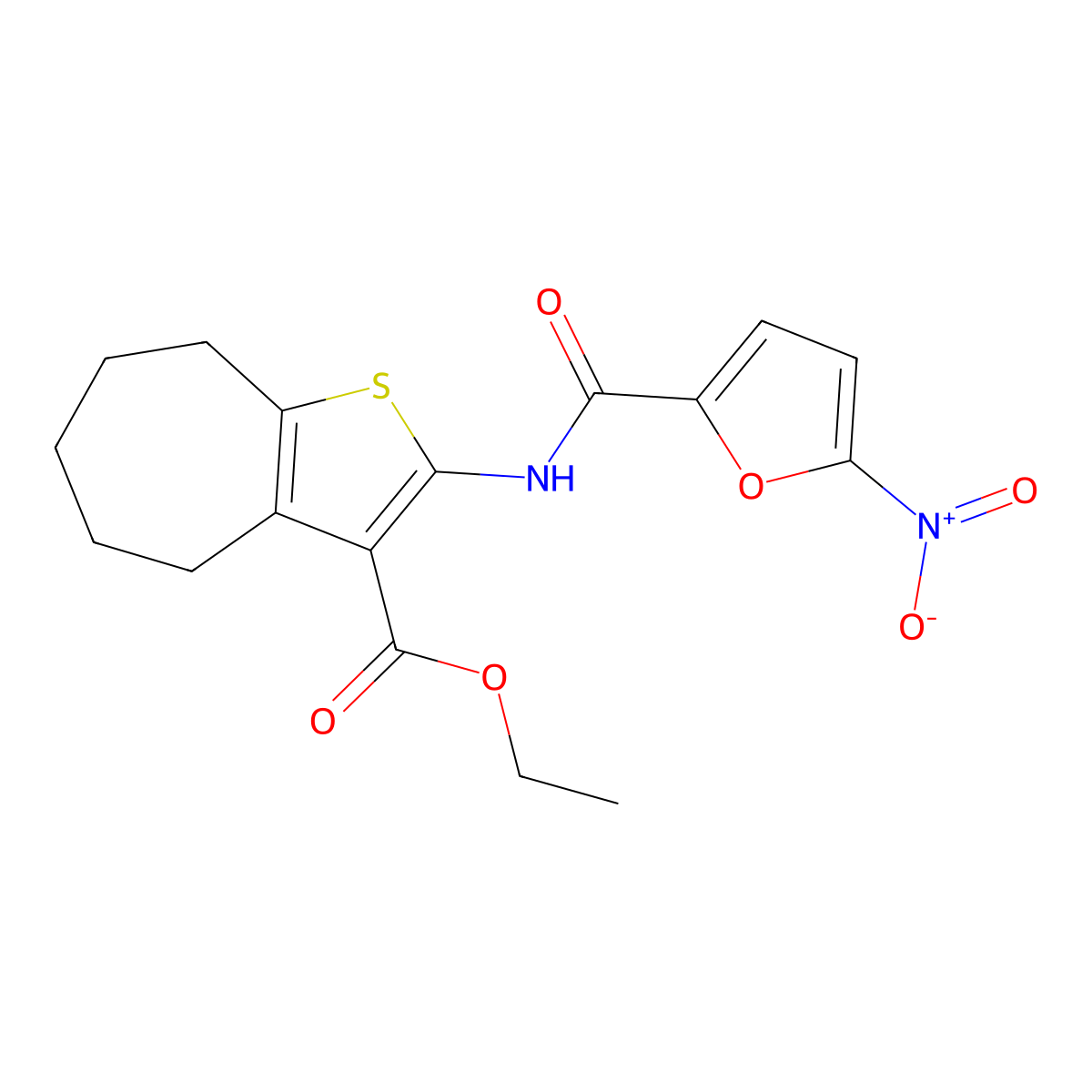 ethyl 2-(5-nitrofuran-2-carboxamido)-5,6,7,8-tetrahydro-4H-cyclohepta[b]thiophene-3-carboxylate molecular structure, CAS 477504-70-4