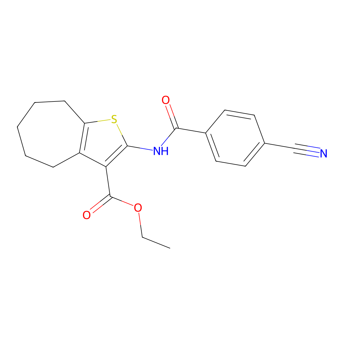 ethyl 2-(4-cyanobenzamido)-5,6,7,8-tetrahydro-4H-cyclohepta[b]thiophene-3-carboxylate molecular structure, CAS 477504-75-9