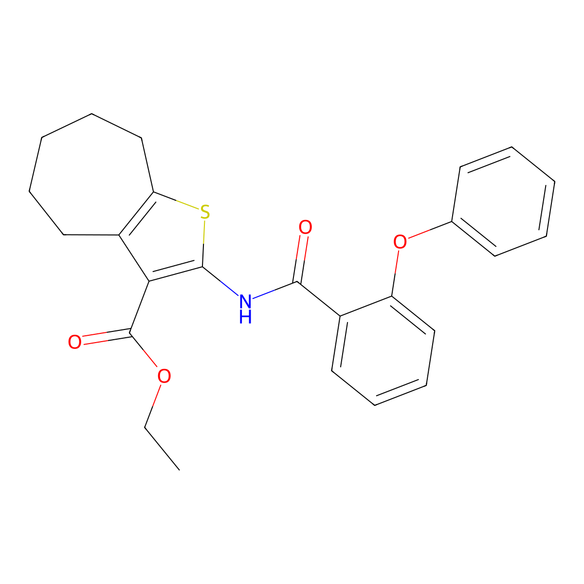 ethyl 2-(2-phenoxybenzamido)-5,6,7,8-tetrahydro-4H-cyclohepta[b]thiophene-3-carboxylate molecular structure, CAS 477504-76-0