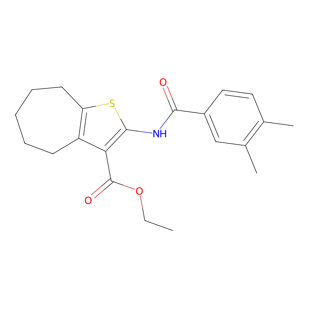 ethyl 2-(3,4-dimethylbenzamido)-5,6,7,8-tetrahydro-4H-cyclohepta[b]thiophene-3-carboxylate molecular structure, CAS 477504-84-0