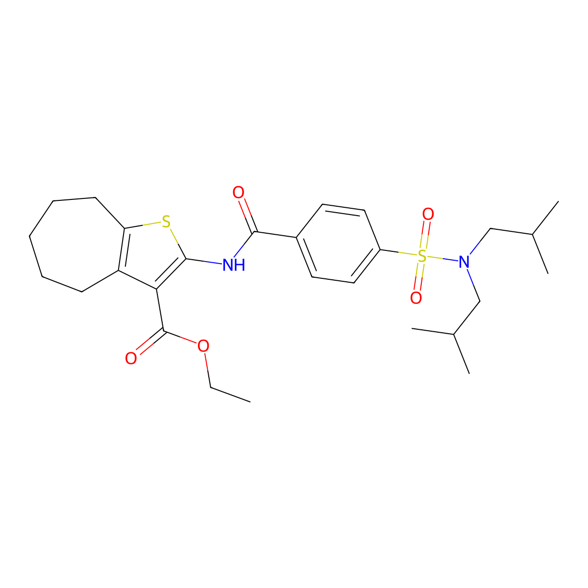 ethyl 2-(4-(N,N-diisobutylsulfamoyl)benzamido)-5,6,7,8-tetrahydro-4H-cyclohepta[b]thiophene-3-carboxylate molecular structure, CAS 477504-85-1