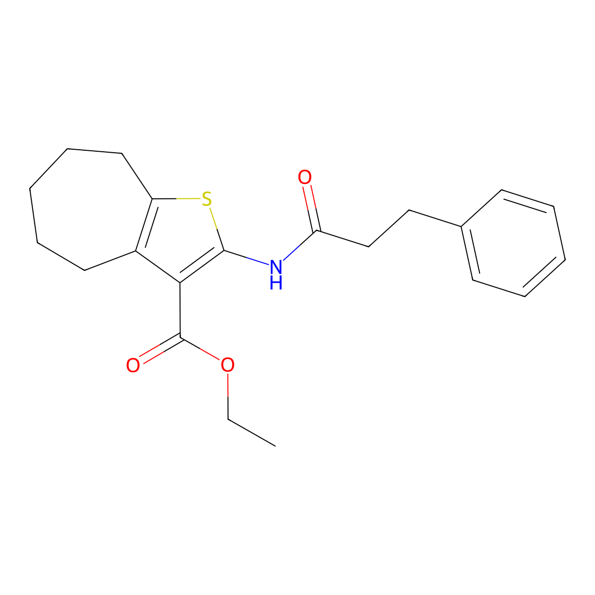 ethyl 2-(3-phenylpropanamido)-5,6,7,8-tetrahydro-4H-cyclohepta[b]thiophene-3-carboxylate molecular structure, CAS 477504-89-5