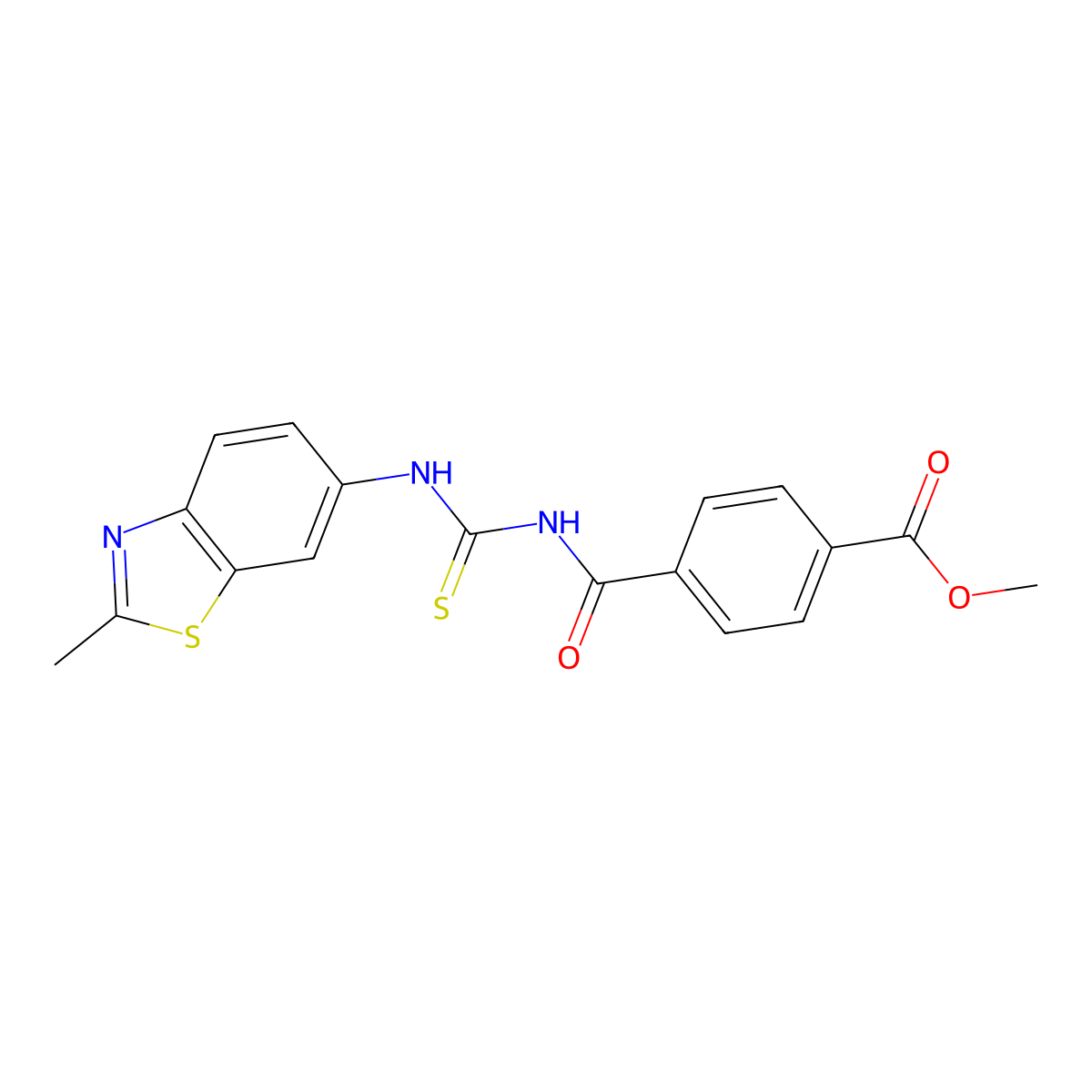 Methyl 4-(((2-methylbenzo[d]thiazol-6-yl)carbamothioyl)carbamoyl)benzoate molecular structure, CAS 477505-33-2