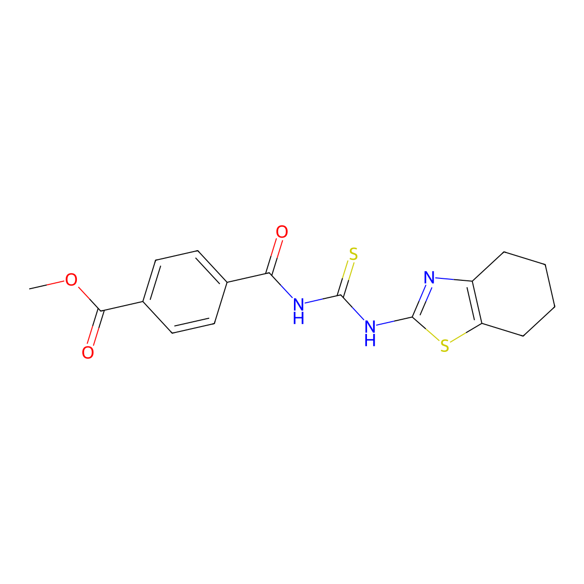 Methyl 4-(((4,5,6,7-tetrahydrobenzo[d]thiazol-2-yl)carbamothioyl)carbamoyl)benzoate molecular structure, CAS 477505-70-7