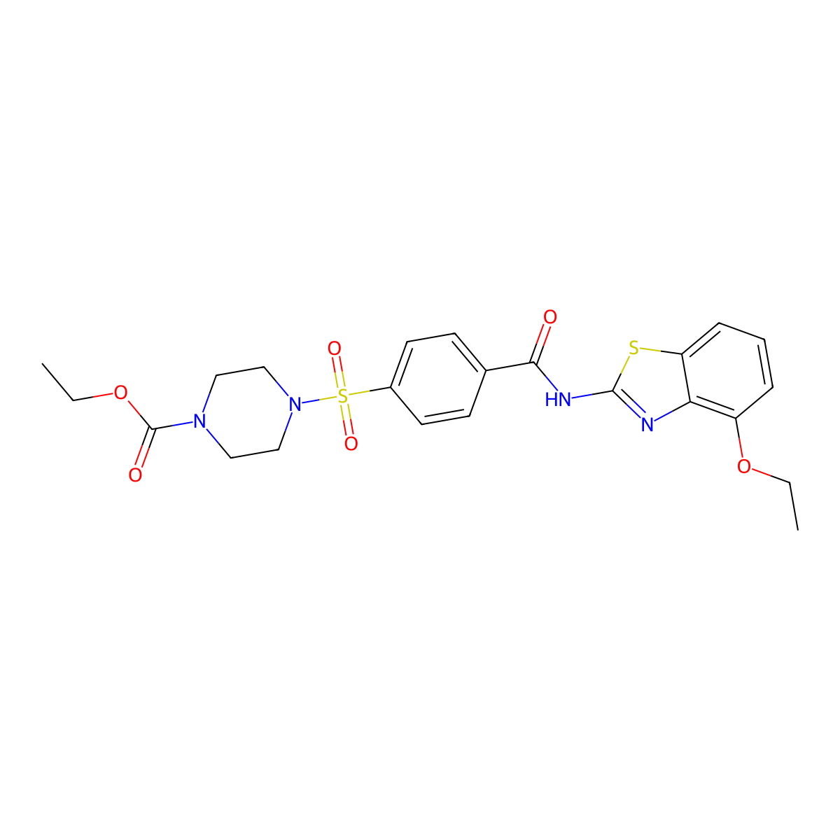 Ethyl 4-((4-((4-ethoxybenzo[d]thiazol-2-yl)carbamoyl)phenyl)sulfonyl)piperazine-1-carboxylate molecular structure, CAS 477506-06-2