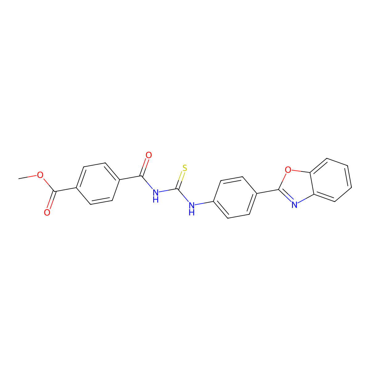 Methyl 4-(((4-(benzo[d]oxazol-2-yl)phenyl)carbamothioyl)carbamoyl)benzoate molecular structure, CAS 477510-33-1