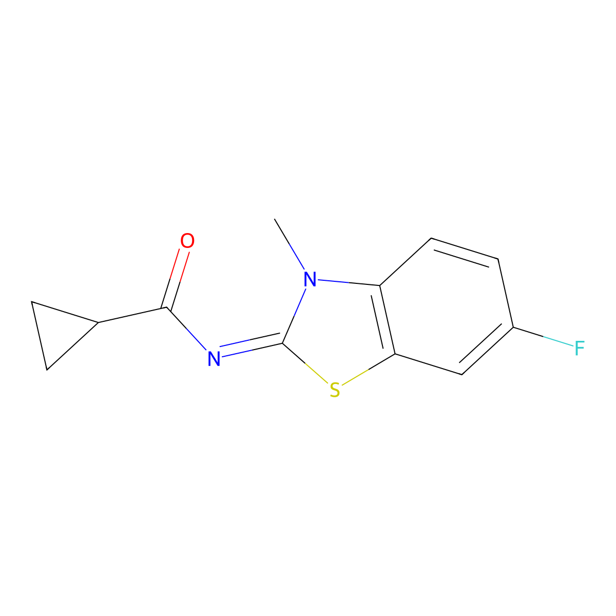 N-(6-fluoro-3-methyl-1,3-benzothiazol-2-ylidene)cyclopropanecarboxamide molecular structure, CAS 477510-79-5