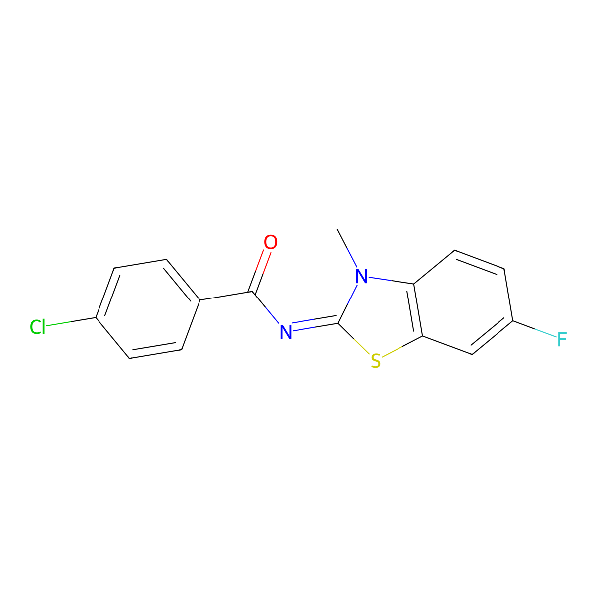 4-chloro-N-(6-fluoro-3-methyl-1,3-benzothiazol-2-ylidene)benzamide molecular structure, CAS 477510-86-4