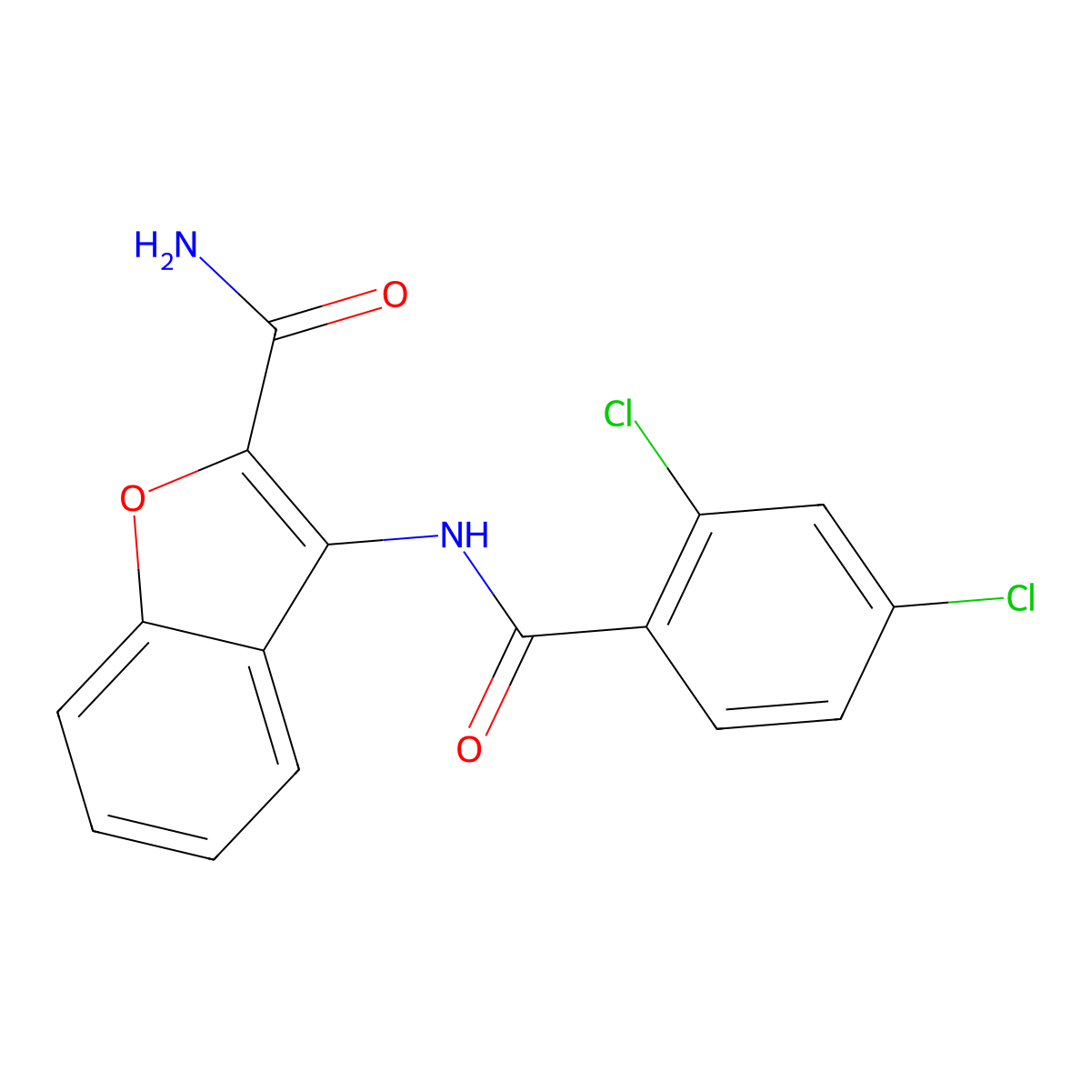 3-(2,4-Dichlorobenzamido)benzofuran-2-carboxamide molecular structure, CAS 477511-20-9