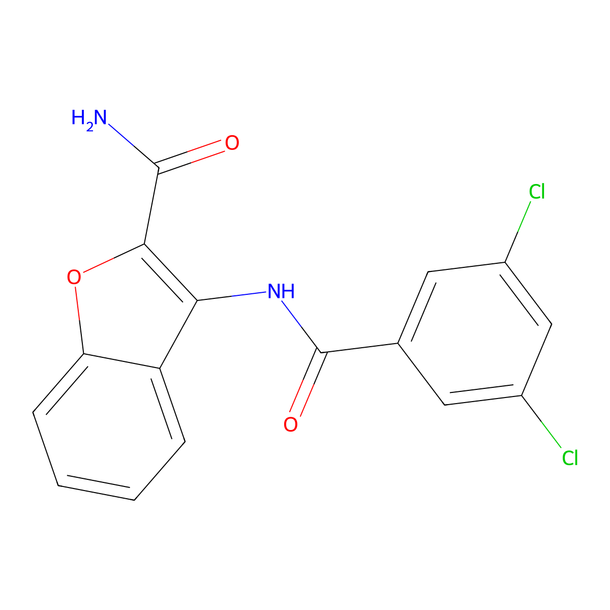 3-(3,5-Dichlorobenzamido)benzofuran-2-carboxamide molecular structure, CAS 477511-22-1
