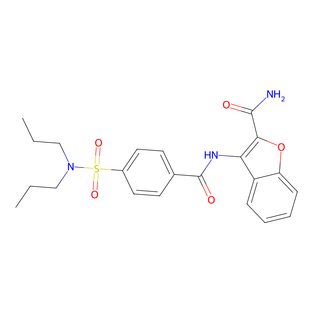 3-(4-(N,N-dipropylsulfamoyl)benzamido)benzofuran-2-carboxamide molecular structure, CAS 477511-41-4
