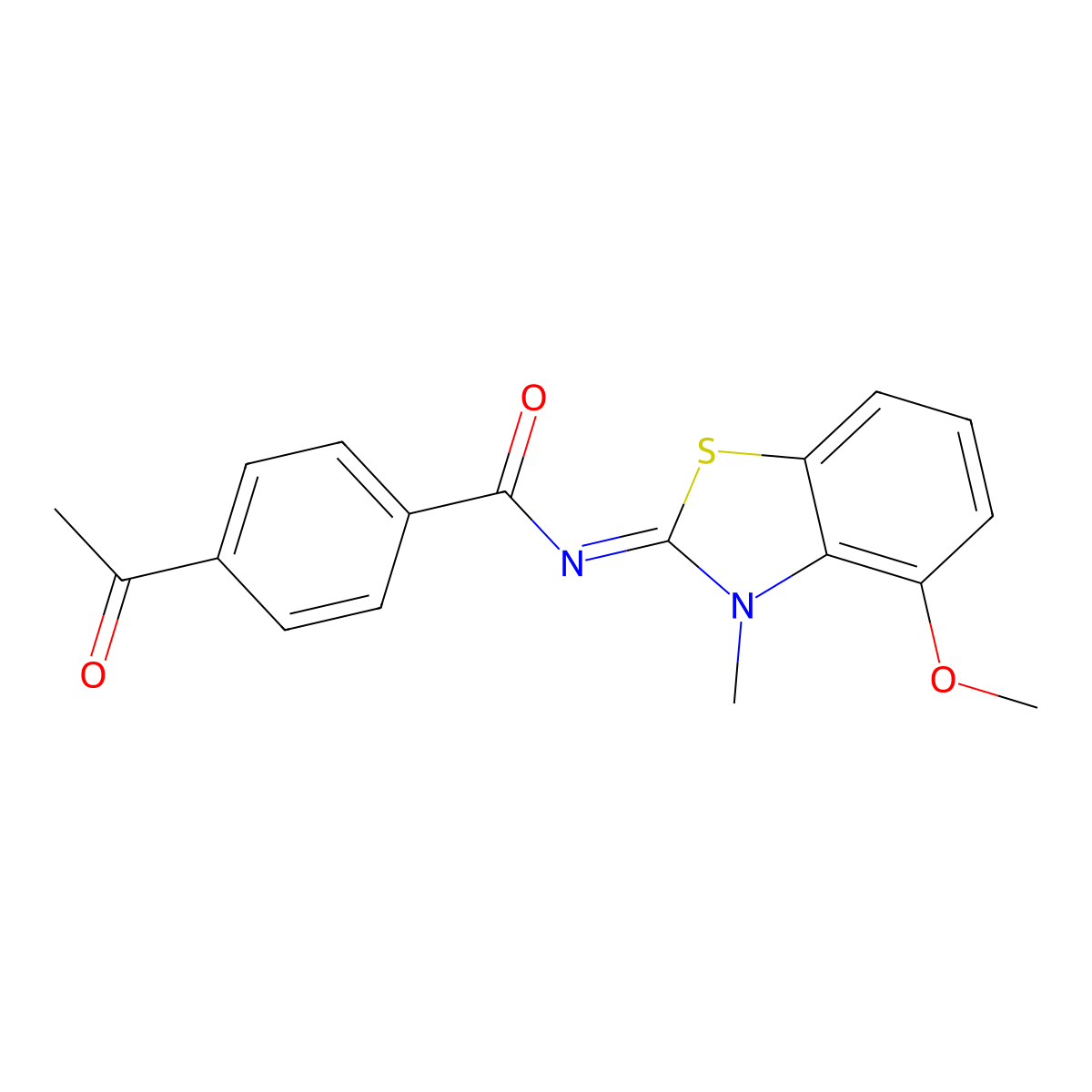 4-acetyl-N-(4-methoxy-3-methyl-1,3-benzothiazol-2-ylidene)benzamide molecular structure, CAS 477511-53-8