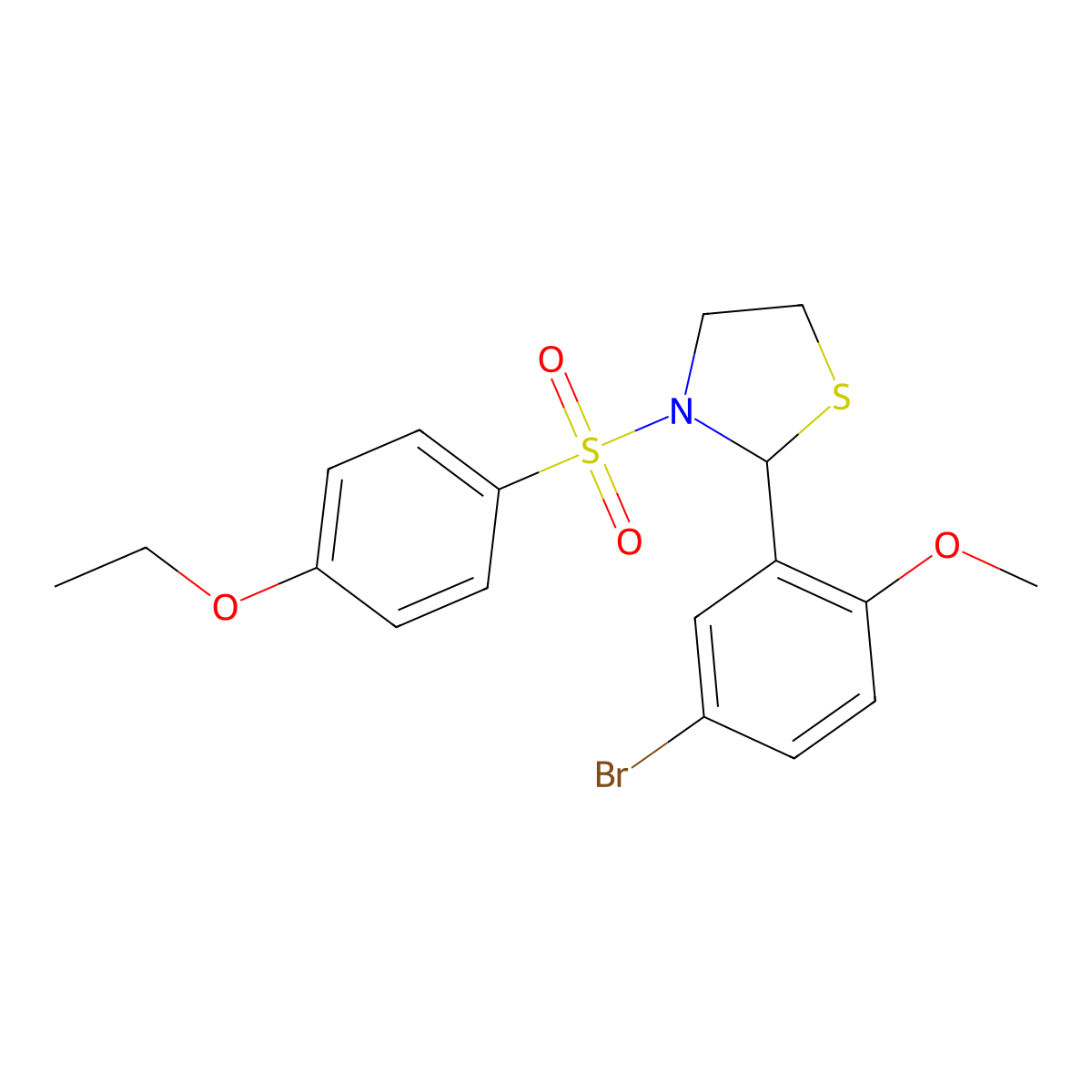 2-(5-Bromo-2-methoxyphenyl)-3-(4-ethoxyphenyl)sulfonyl-1,3-thiazolidine molecular structure, CAS 477515-63-2