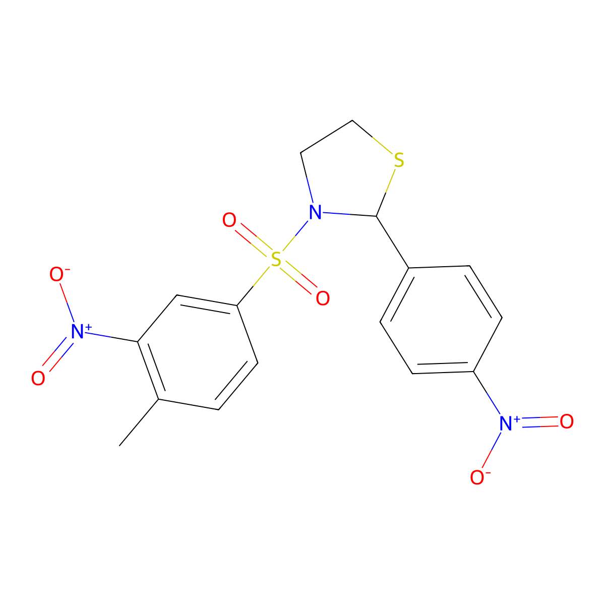 3-(4-Methyl-3-nitrophenyl)sulfonyl-2-(4-nitrophenyl)-1,3-thiazolidine molecular structure, CAS 477516-33-9