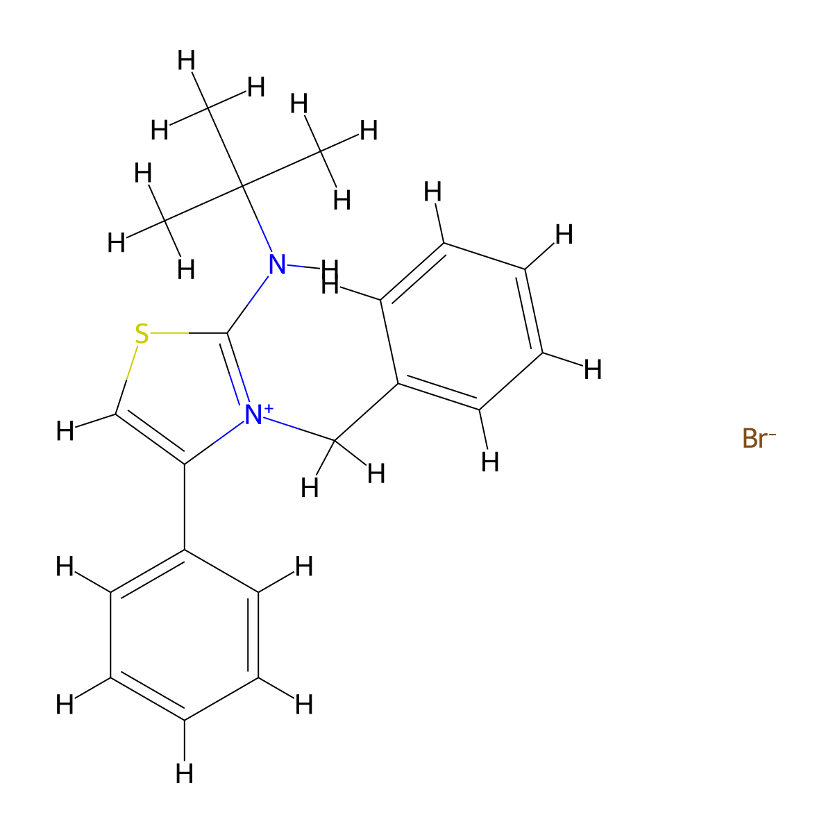 3-Benzyl-2-(tert-butylamino)-4-phenylthiazol-3-ium bromide molecular structure, CAS 477526-02-6