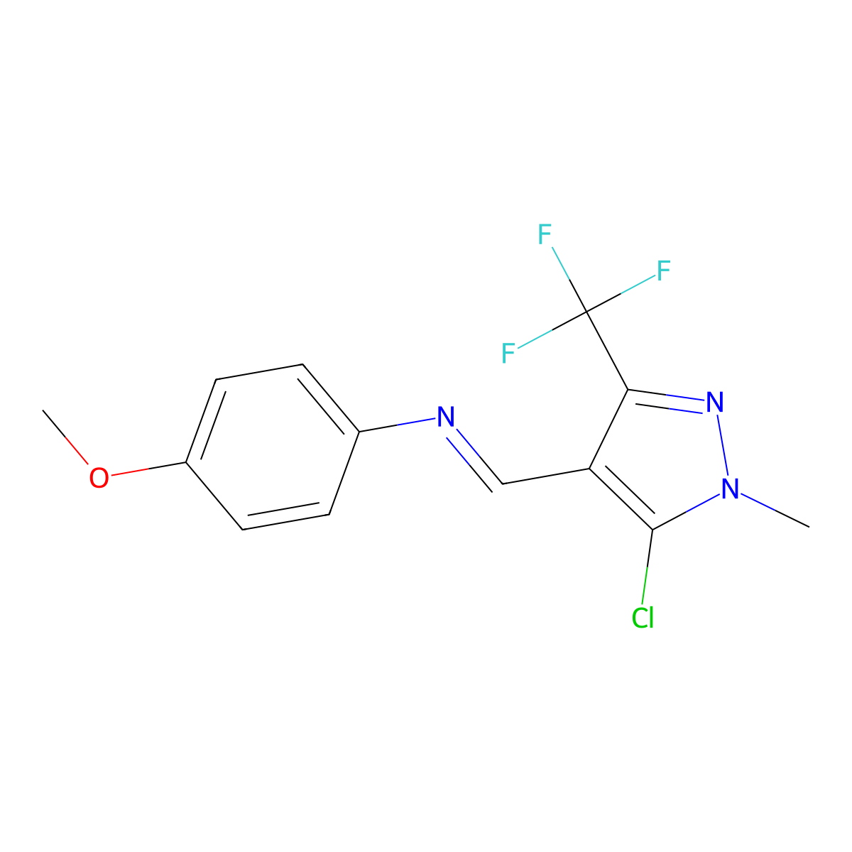 N-{(E)-[5-chloro-1-methyl-3-(trifluoromethyl)-1H-pyrazol-4-yl]methylidene}-4-methoxyaniline molecular structure, CAS 477531-82-1