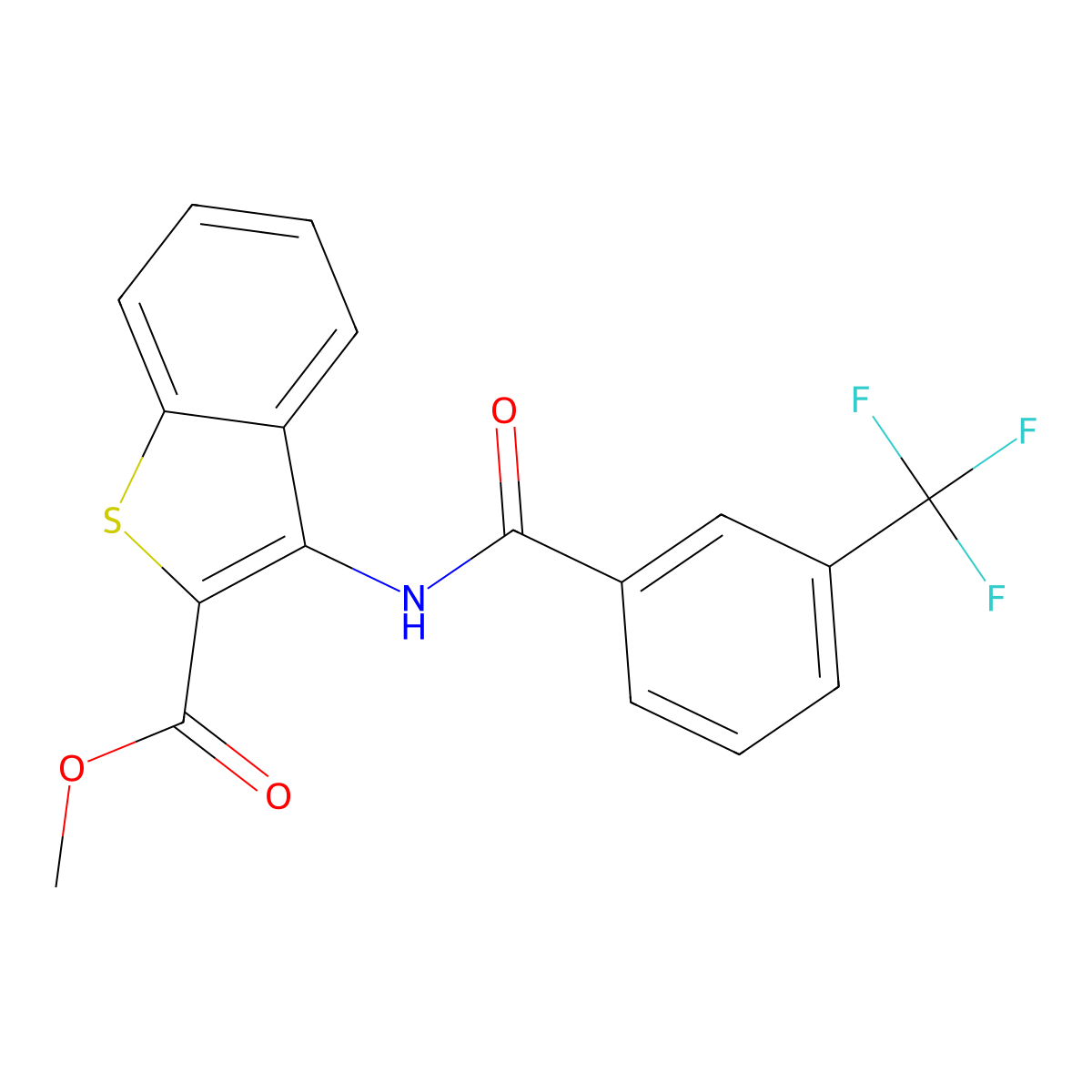 Methyl 3-(3-(trifluoromethyl)benzamido)benzo[b]thiophene-2-carboxylate molecular structure, CAS 477534-74-0