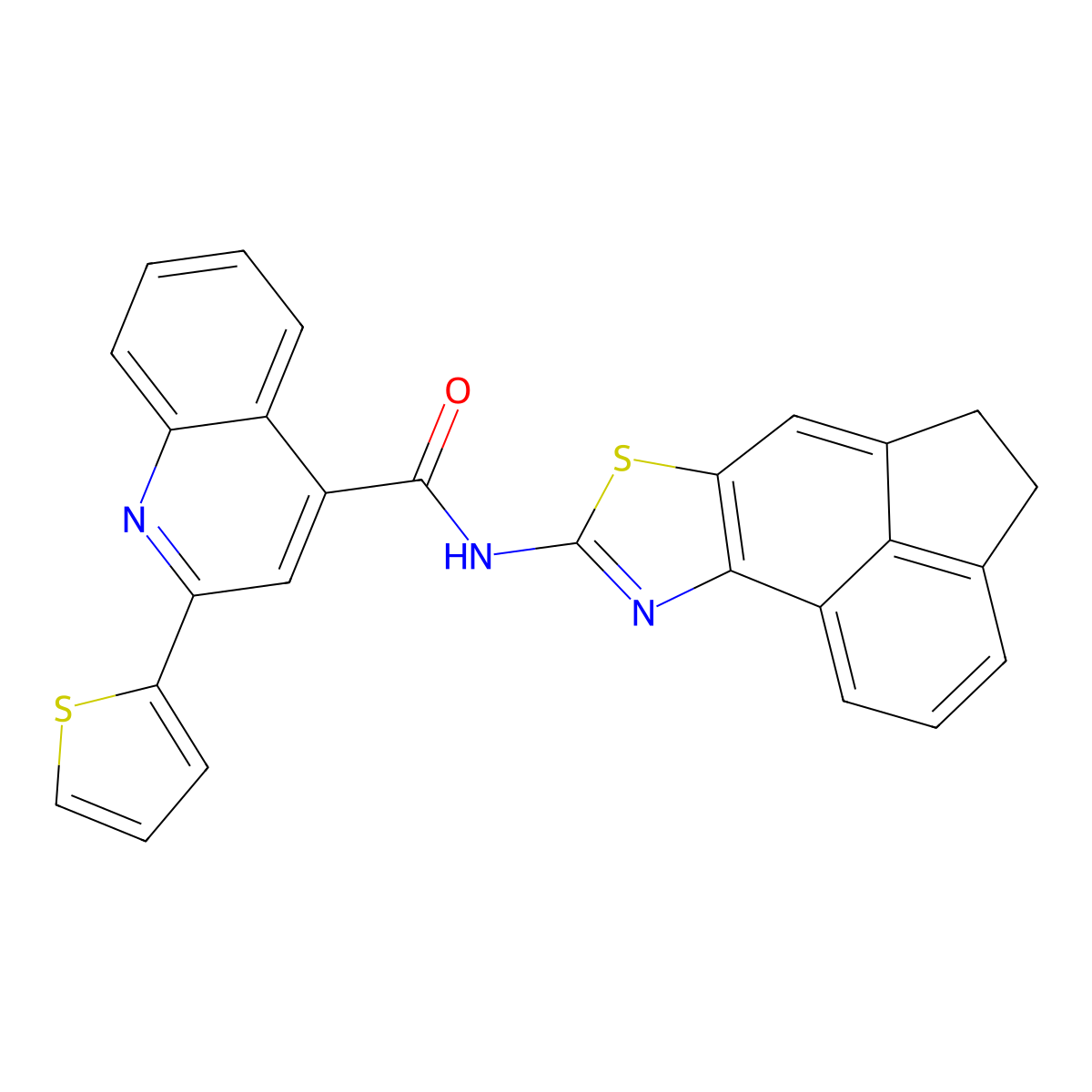 N-{5-thia-3-azatetracyclo[6.6.1.0^{2,6}.0^{11,15}]pentadeca-1(15),2(6),3,7,11,13-hexaen-4-yl}-2-(thiophen-2-yl)quinoline-4-carboxamide molecular structure, CAS 477535-00-5