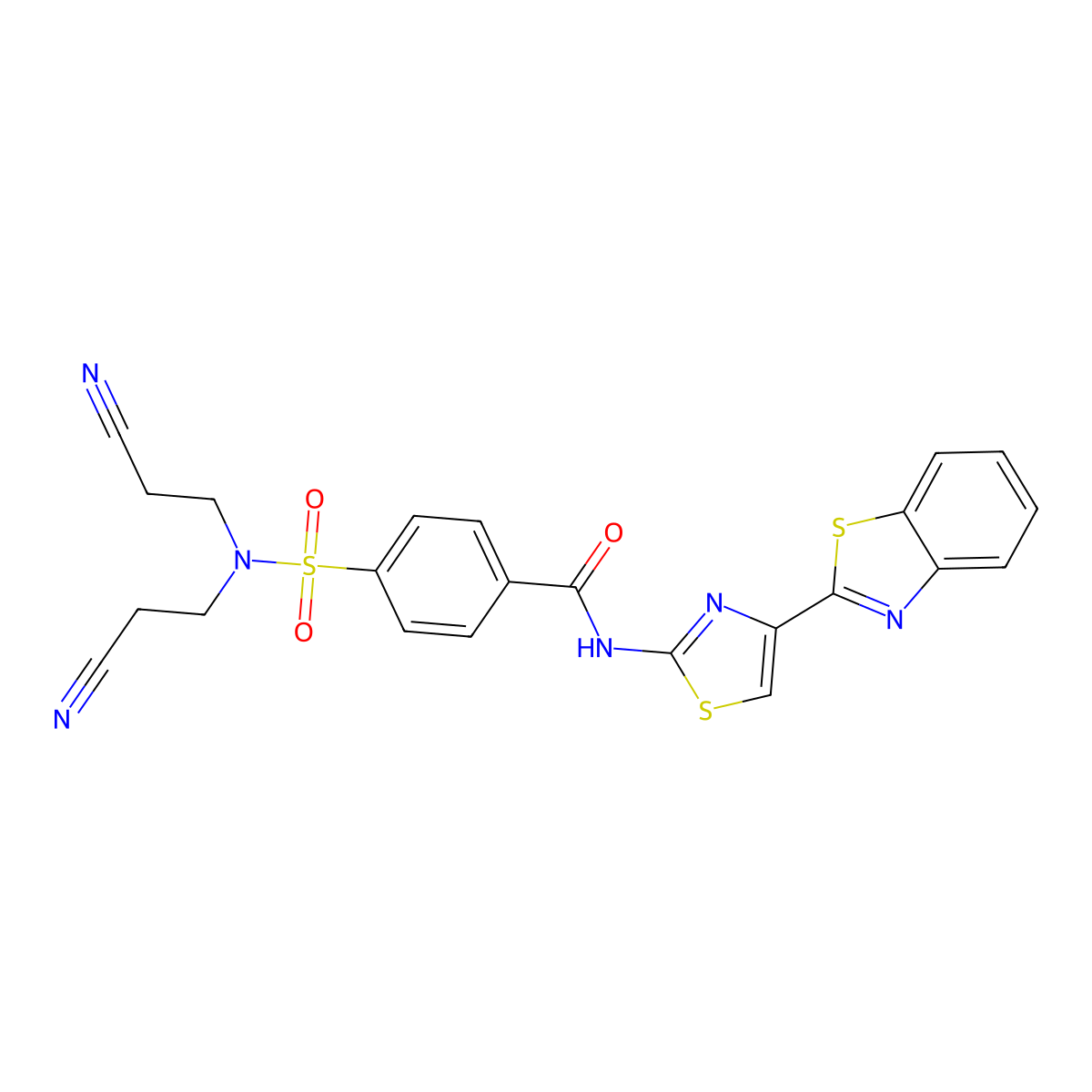 N-[4-(1,3-benzothiazol-2-yl)-1,3-thiazol-2-yl]-4-[bis(2-cyanoethyl)sulfamoyl]benzamide molecular structure, CAS 477535-19-6