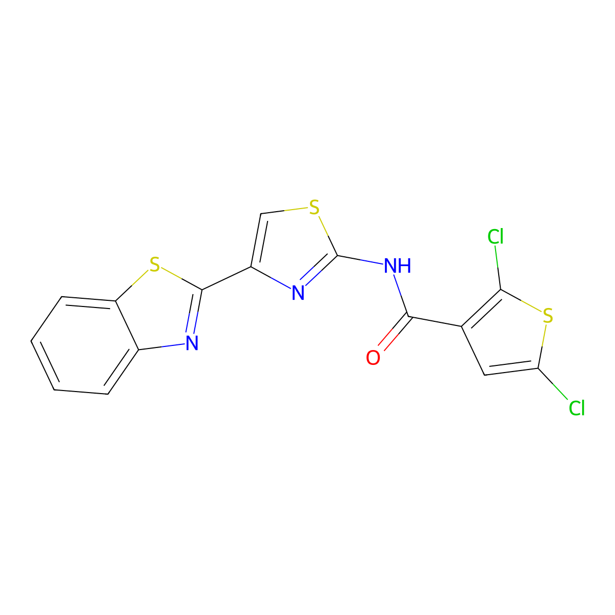 N-[4-(1,3-benzothiazol-2-yl)-1,3-thiazol-2-yl]-2,5-dichlorothiophene-3-carboxamide molecular structure, CAS 477535-91-4