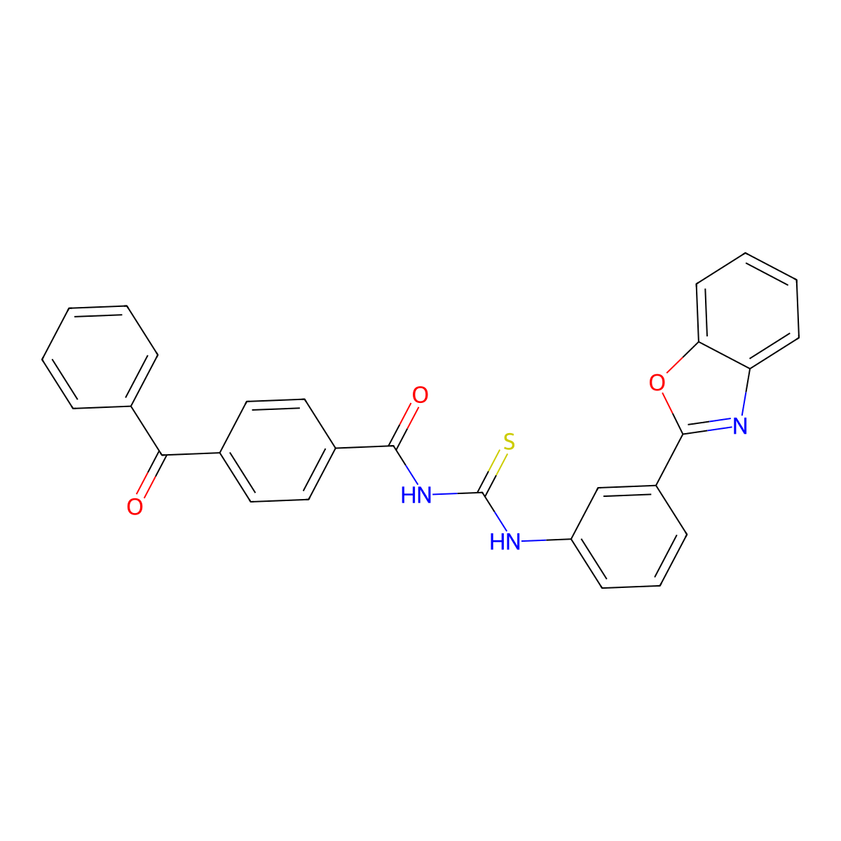N-((3-(benzo[d]oxazol-2-yl)phenyl)carbamothioyl)-4-benzoylbenzamide molecular structure, CAS 477536-13-3