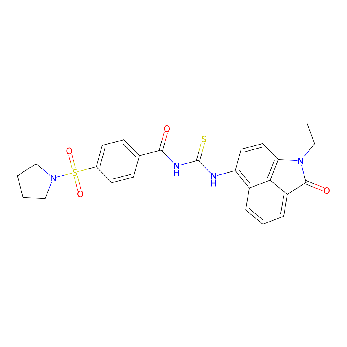 N-((1-ethyl-2-oxo-1,2-dihydrobenzo[cd]indol-6-yl)carbamothioyl)-4-(pyrrolidin-1-ylsulfonyl)benzamide molecular structure, CAS 477536-93-9