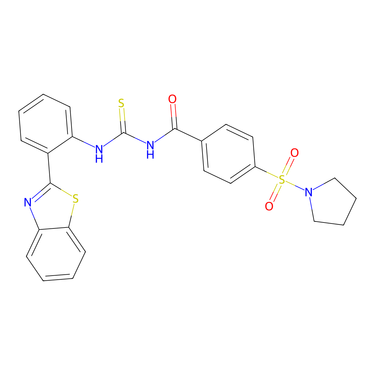 N-((2-(benzo[d]thiazol-2-yl)phenyl)carbamothioyl)-4-(pyrrolidin-1-ylsulfonyl)benzamide molecular structure, CAS 477537-06-7