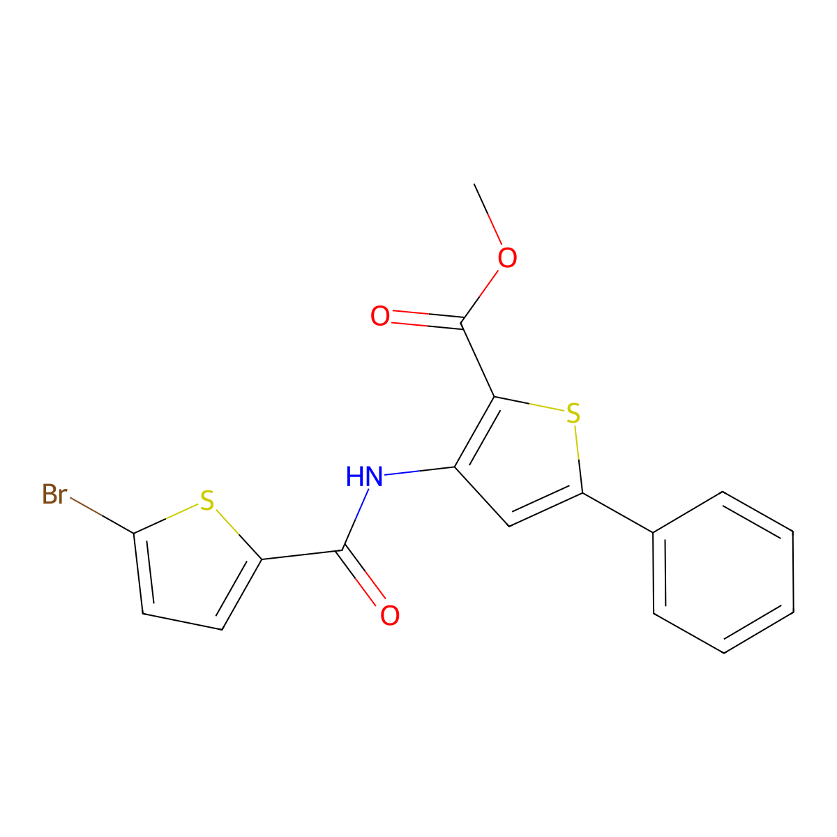 Methyl 3-(5-bromothiophene-2-carboxamido)-5-phenylthiophene-2-carboxylate molecular structure, CAS 477537-11-4