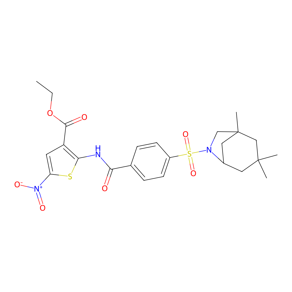 Ethyl 5-nitro-2-[4-({1,3,3-trimethyl-6-azabicyclo[3.2.1]octan-6-yl}sulfonyl)benzamido]thiophene-3-carboxylate molecular structure, CAS 477537-17-0
