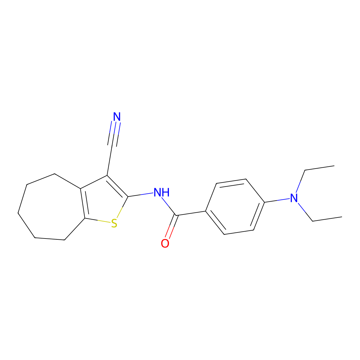 N-(3-cyano-5,6,7,8-tetrahydro-4H-cyclohepta[b]thiophen-2-yl)-4-(diethylamino)benzamide molecular structure, CAS 477537-28-3