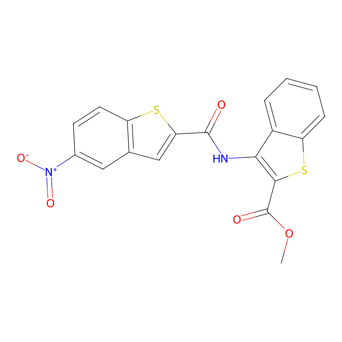 Methyl 3-(5-nitrobenzo[b]thiophene-2-carboxamido)benzo[b]thiophene-2-carboxylate molecular structure, CAS 477537-58-9