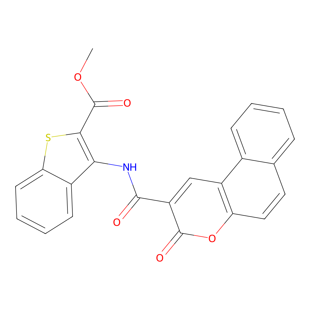 methyl 3-(3-oxo-3H-benzo[f]chromene-2-carboxamido)benzo[b]thiophene-2-carboxylate molecular structure, CAS 477537-61-4