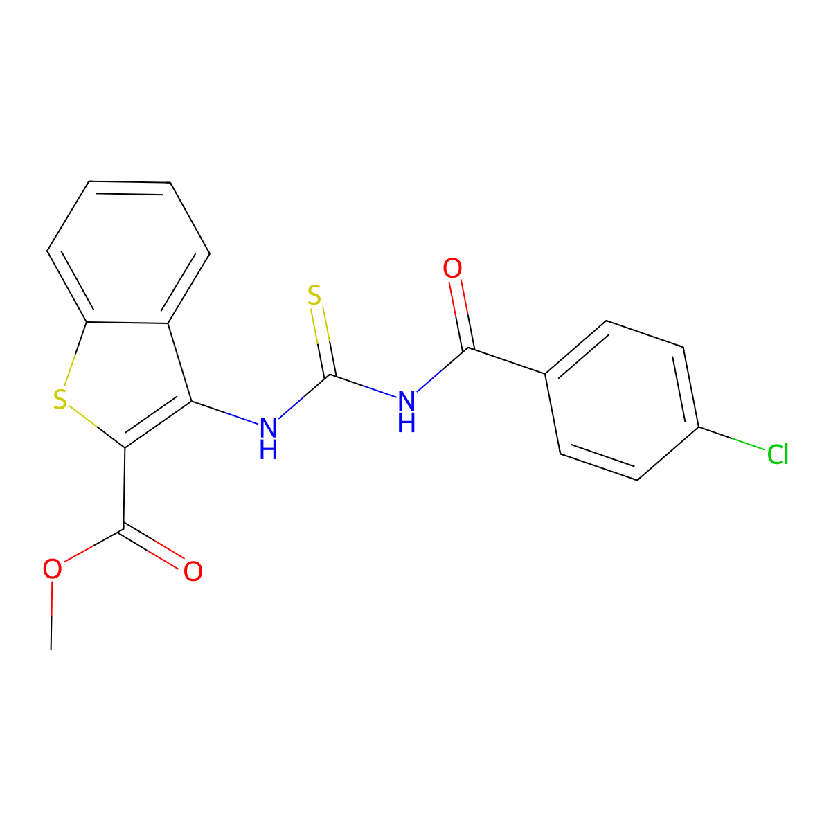 Methyl 3-(3-(4-chlorobenzoyl)thioureido)benzo[b]thiophene-2-carboxylate molecular structure, CAS 477537-66-9