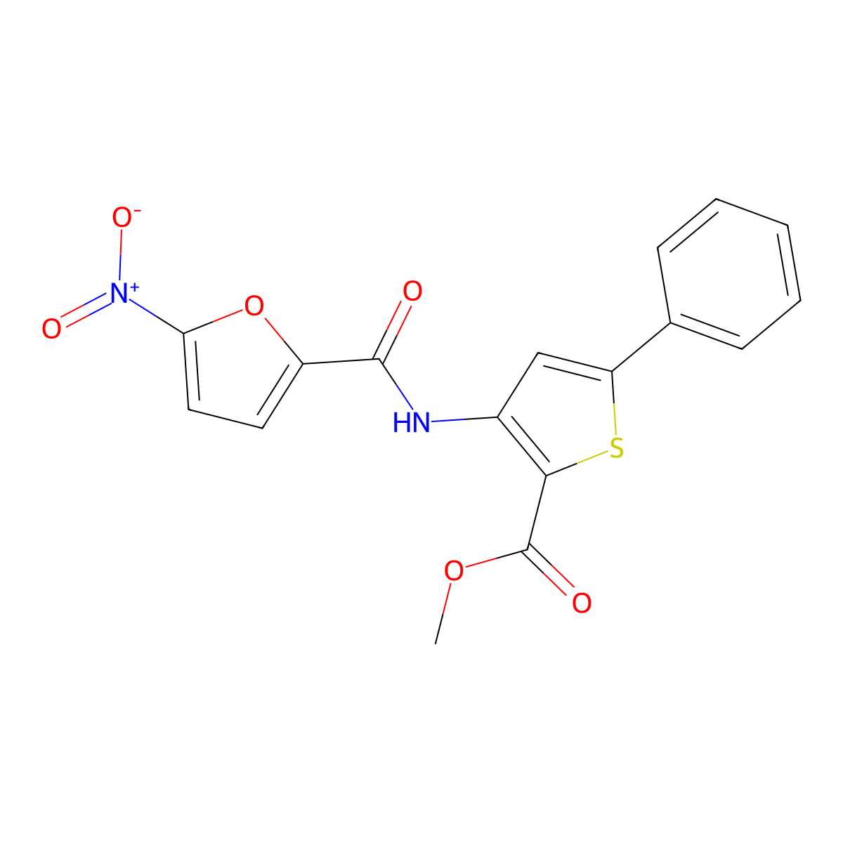 Methyl 3-(5-nitrofuran-2-carboxamido)-5-phenylthiophene-2-carboxylate molecular structure, CAS 477538-21-9