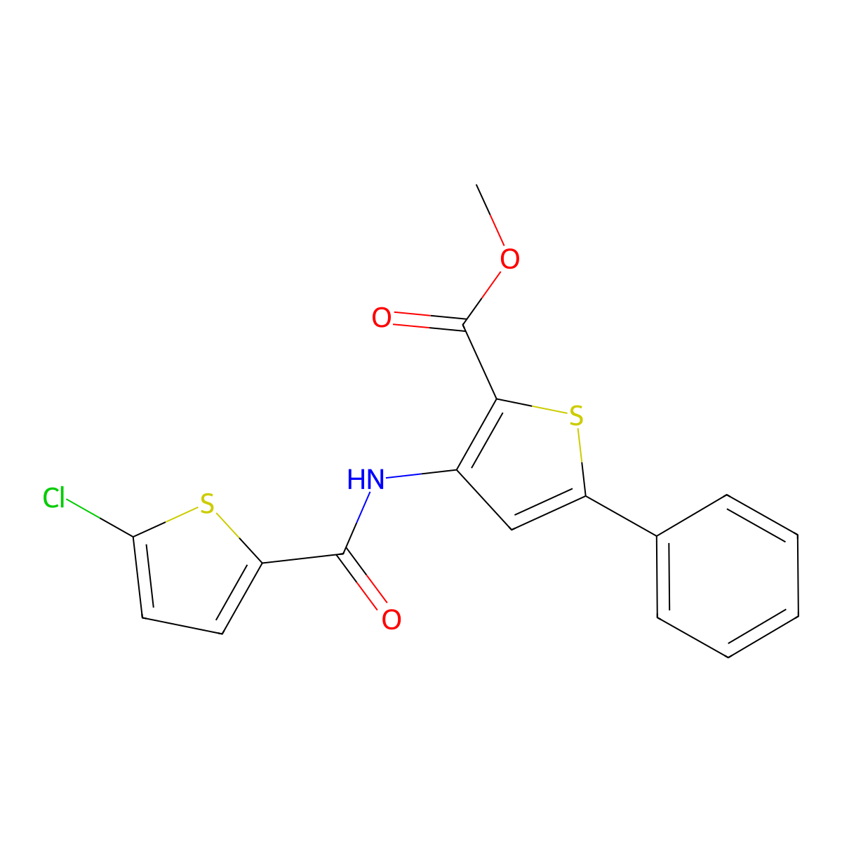 Methyl 3-(5-chlorothiophene-2-carboxamido)-5-phenylthiophene-2-carboxylate molecular structure, CAS 477538-22-0