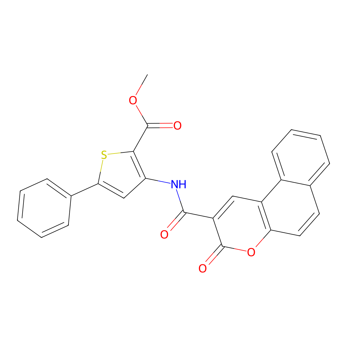methyl 3-(3-oxo-3H-benzo[f]chromene-2-carboxamido)-5-phenylthiophene-2-carboxylate molecular structure, CAS 477538-29-7