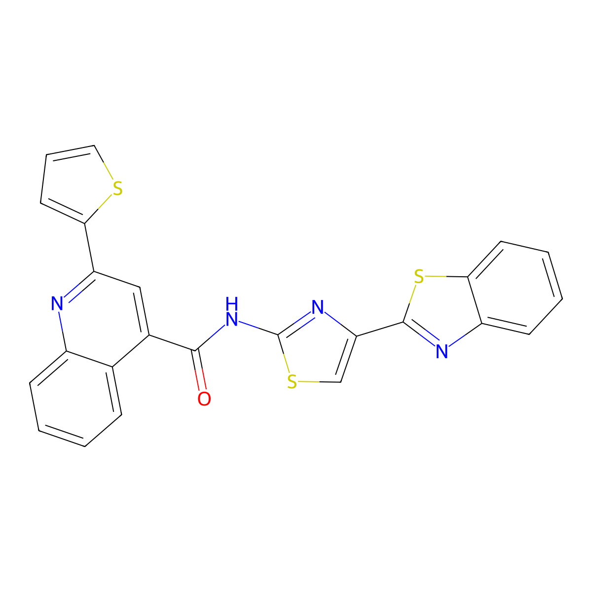 N-(4-(benzo[d]thiazol-2-yl)thiazol-2-yl)-2-(thiophen-2-yl)quinoline-4-carboxamide molecular structure, CAS 477538-98-0