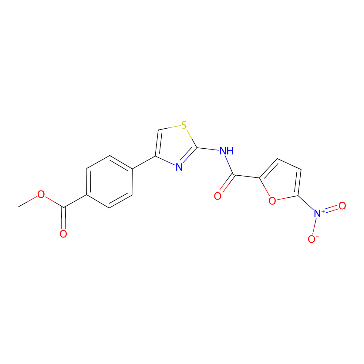 Methyl 4-(2-(5-nitrofuran-2-carboxamido)thiazol-4-yl)benzoate molecular structure, CAS 477539-05-2