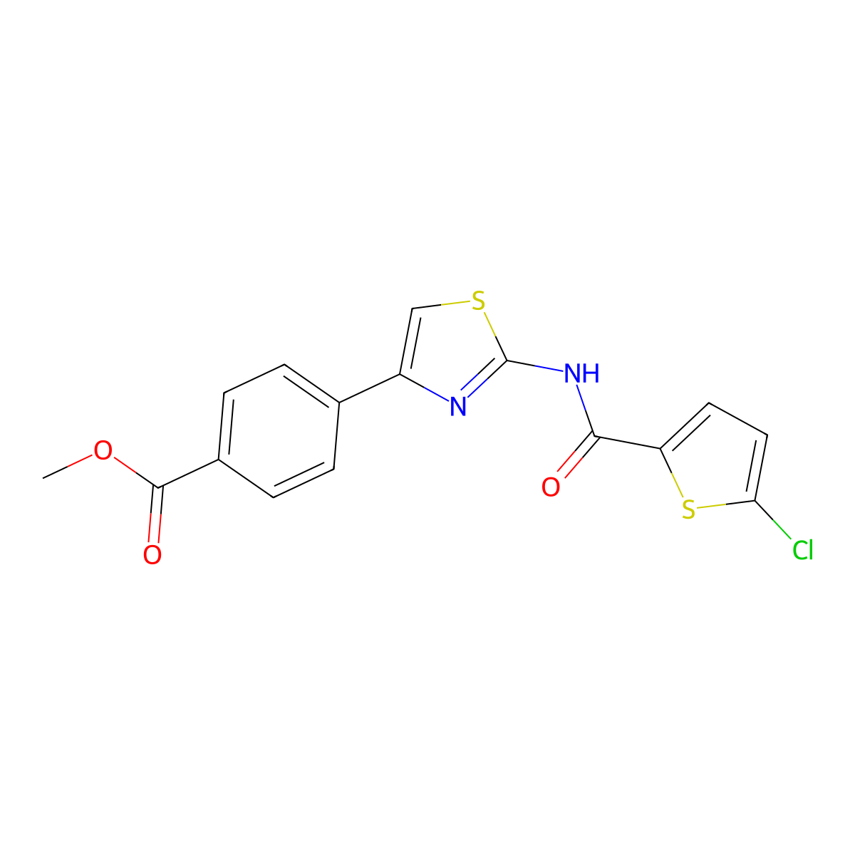 Methyl 4-(2-(5-chlorothiophene-2-carboxamido)thiazol-4-yl)benzoate molecular structure, CAS 477539-06-3