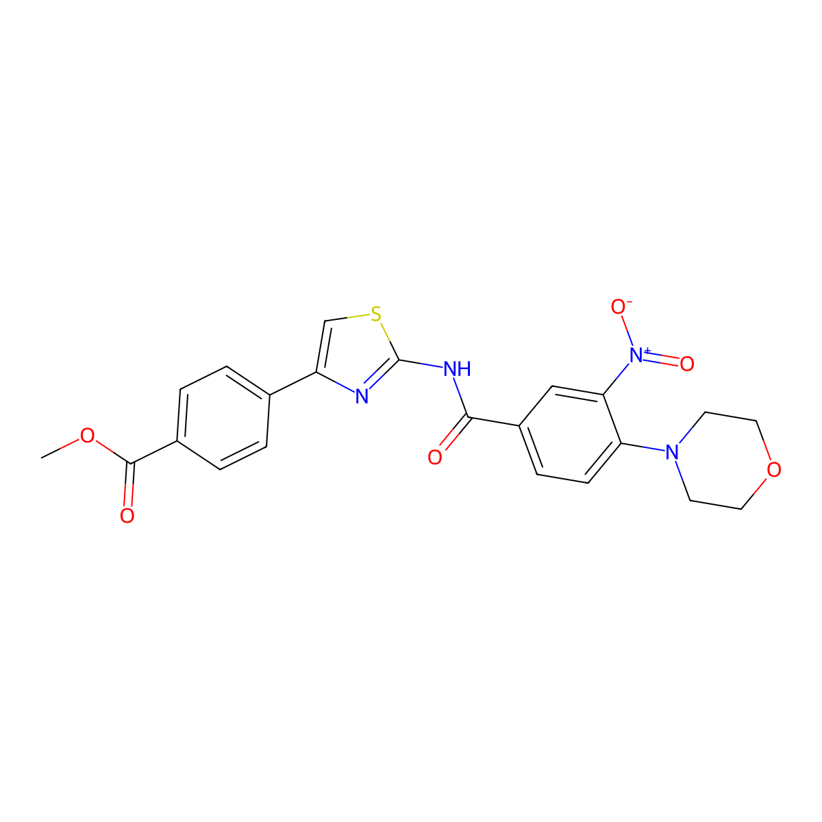 Methyl 4-(2-(4-morpholino-3-nitrobenzamido)thiazol-4-yl)benzoate molecular structure, CAS 477539-10-9