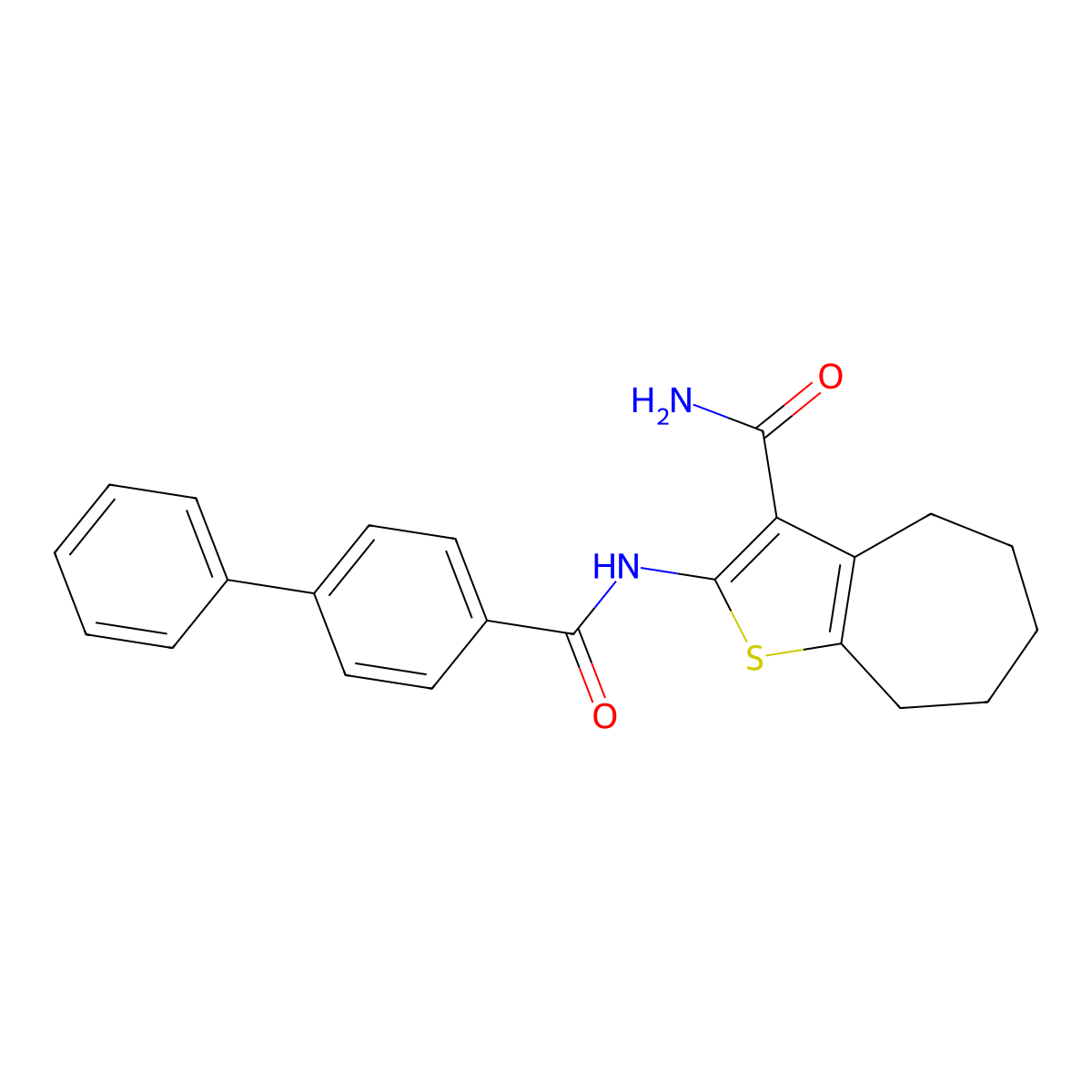 2-[(4-phenylbenzoyl)amino]-5,6,7,8-tetrahydro-4H-cyclohepta[b]thiophene-3-carboxamide molecular structure, CAS 477539-24-5