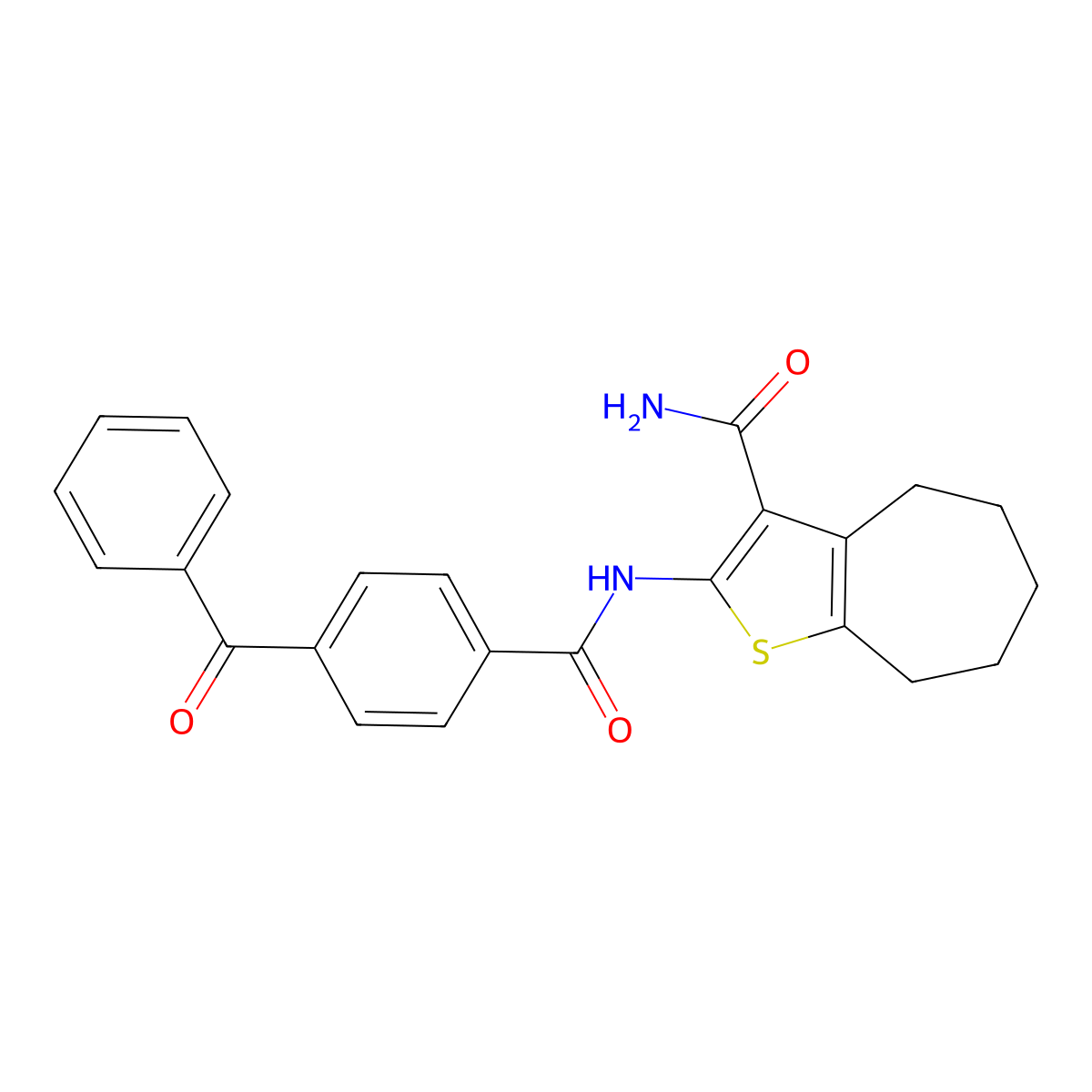 2-(4-benzoylbenzamido)-5,6,7,8-tetrahydro-4H-cyclohepta[b]thiophene-3-carboxamide molecular structure, CAS 477539-25-6