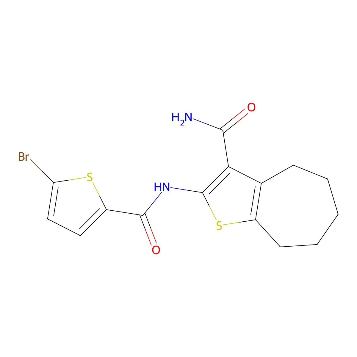 2-(5-bromothiophene-2-carboxamido)-5,6,7,8-tetrahydro-4H-cyclohepta[b]thiophene-3-carboxamide molecular structure, CAS 477539-27-8
