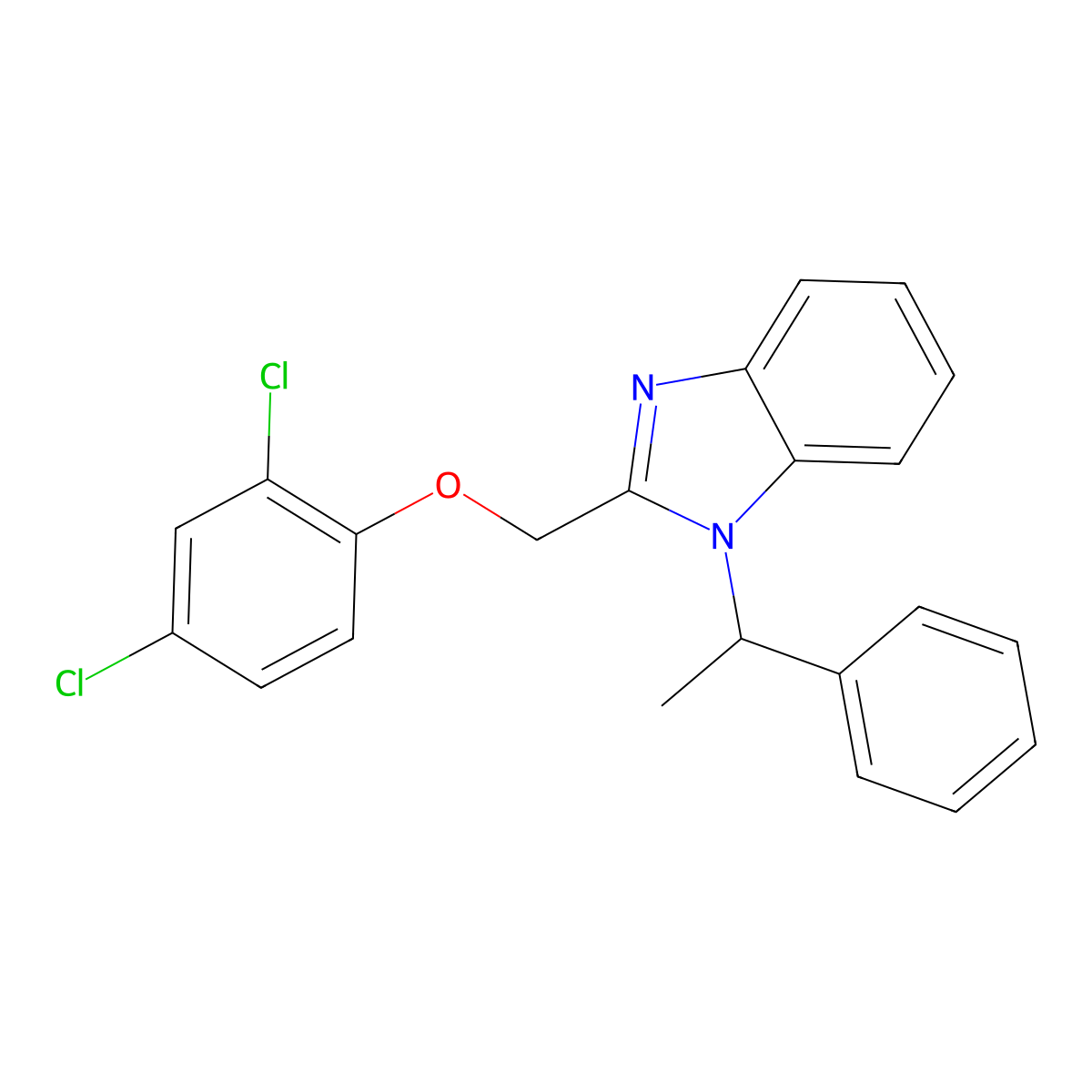2-((2,4-dichlorophenoxy)methyl)-1-(1-phenylethyl)-1H-benzo[d]imidazole molecular structure, CAS 477544-03-9