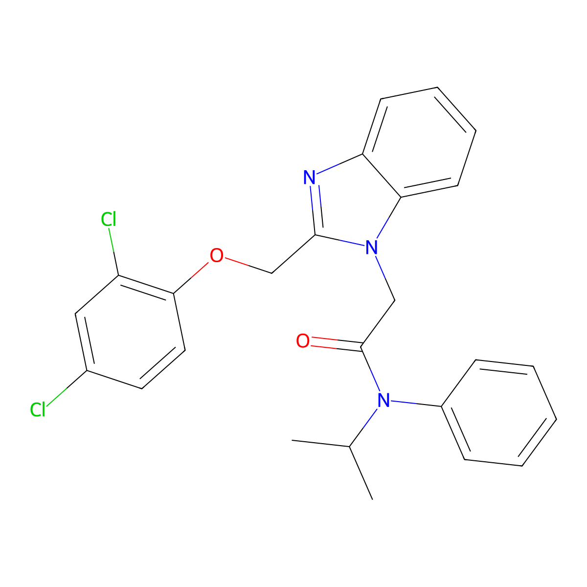 2-(2-((2,4-dichlorophenoxy)methyl)-1H-benzo[d]imidazol-1-yl)-N-isopropyl-N-phenylacetamide molecular structure, CAS 477544-04-0