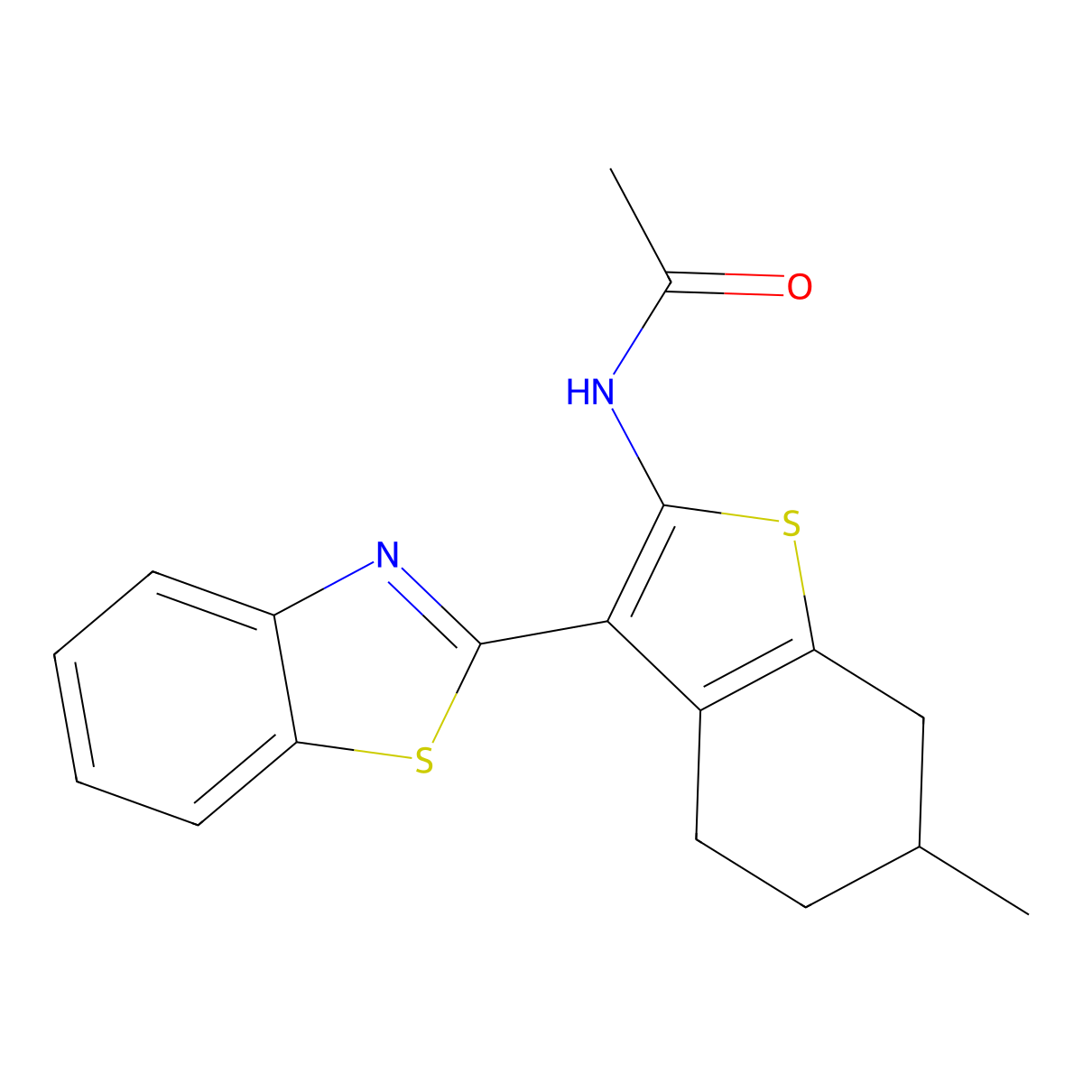 N-[3-(1,3-benzothiazol-2-yl)-6-methyl-4,5,6,7-tetrahydro-1-benzothiophen-2-yl]acetamide molecular structure, CAS 477544-37-9