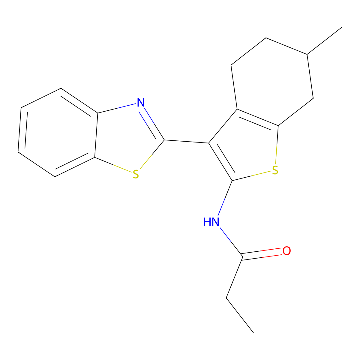 N-[3-(1,3-benzothiazol-2-yl)-6-methyl-4,5,6,7-tetrahydro-1-benzothiophen-2-yl]propanamide molecular structure, CAS 477544-48-2