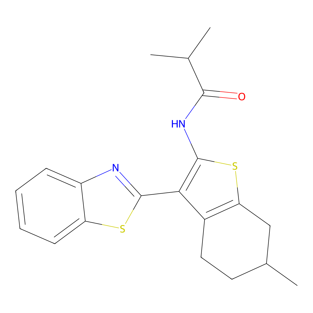 N-[3-(1,3-benzothiazol-2-yl)-6-methyl-4,5,6,7-tetrahydro-1-benzothiophen-2-yl]-2-methylpropanamide molecular structure, CAS 477544-50-6